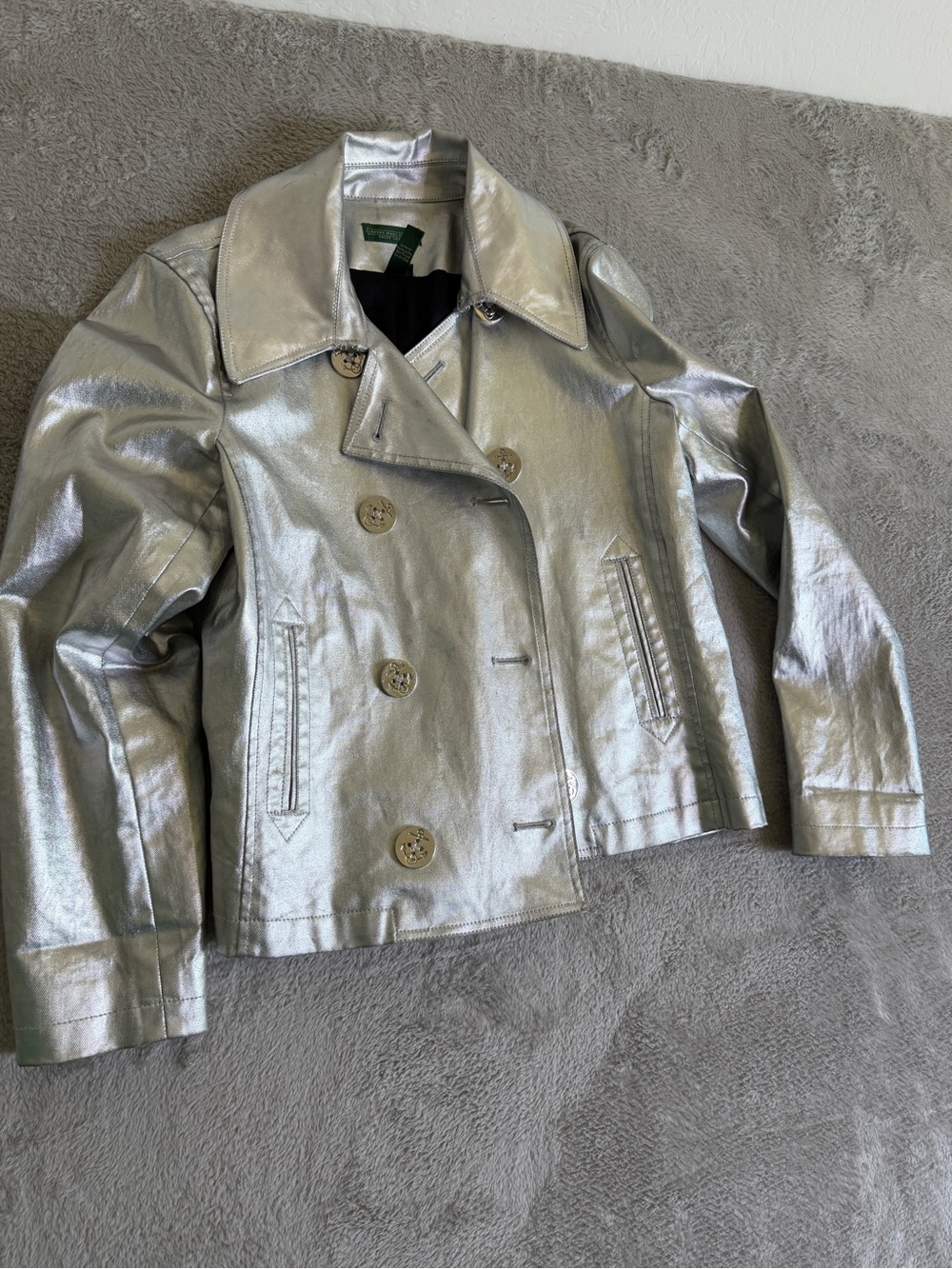 Ralph Lauren Vintage Silver Women's Metallic Double-Breasted Jacket M - Picture 7 of 10